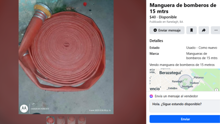 Florencio Varela: Le robaron la manguera a los bomberos y la vendían por Marketplace