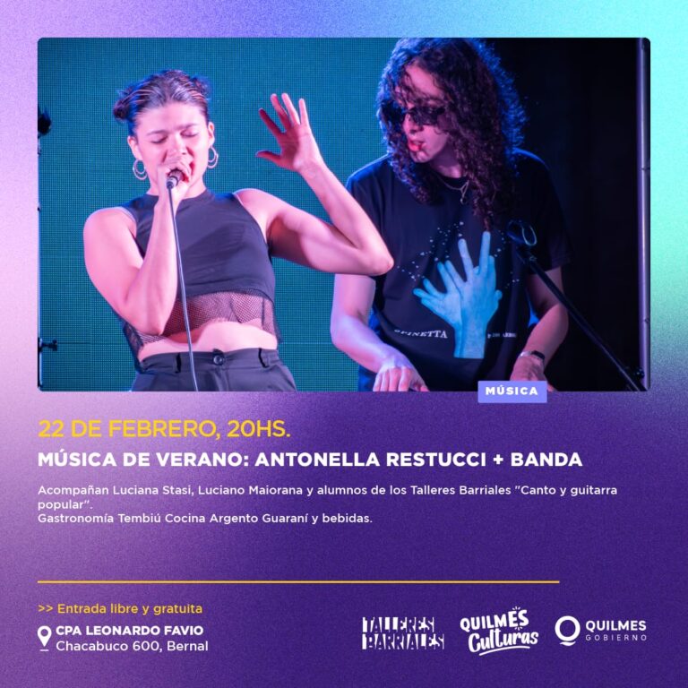 Quilmes: Antonella Restucci y su banda se presentarán en el CPA Leonardo Favio con entrada gratuita