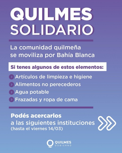 Gran campaña solidaria en Quilmes: Donaciones para los damnificados de Bahía Blanca